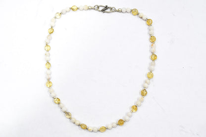 Natural Citrine White Agate Necklace Set, Handmade Beaded Minimalist Layering Jewelry, Boho Yellow Crystal Dangle Earring Set Gift For Her, BL-4592