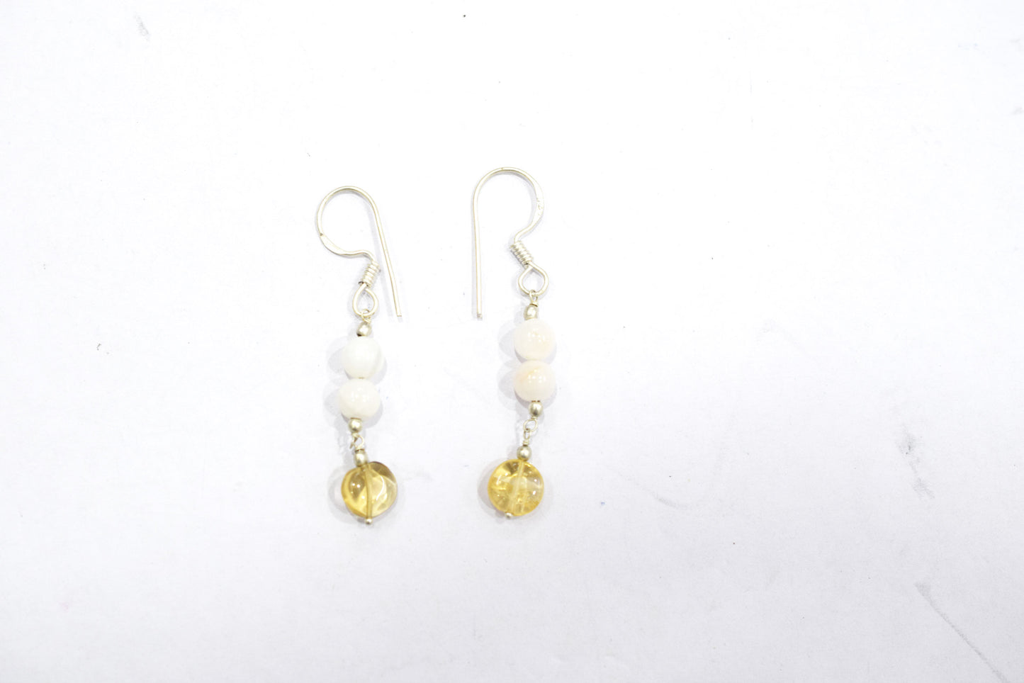 Natural Citrine White Agate Necklace Set, Handmade Beaded Minimalist Layering Jewelry, Boho Yellow Crystal Dangle Earring Set Gift For Her, BL-4592
