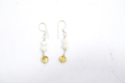 Natural Citrine White Agate Necklace Set, Handmade Beaded Minimalist Layering Jewelry, Boho Yellow Crystal Dangle Earring Set Gift For Her, BL-4592