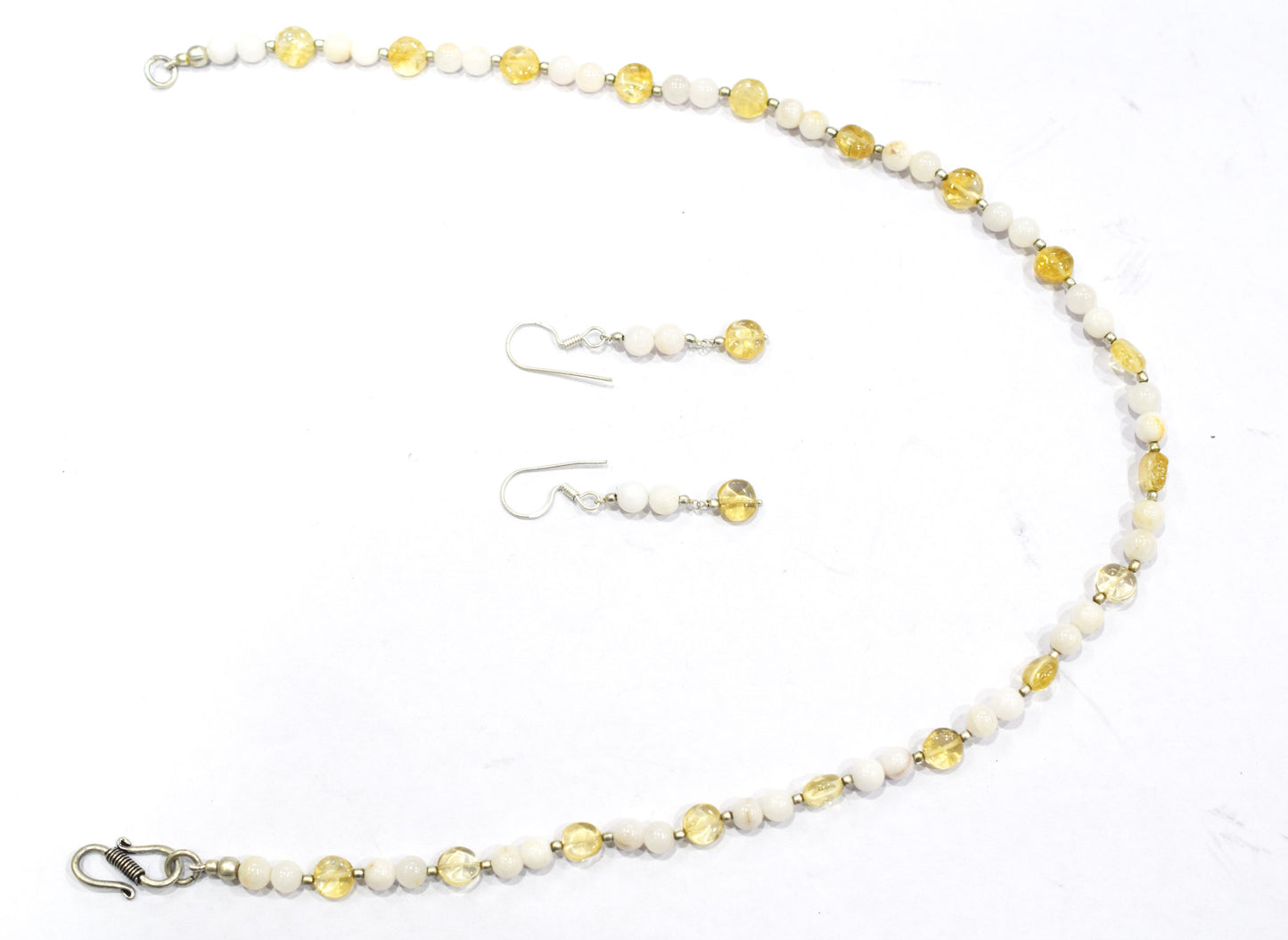 Natural Citrine White Agate Necklace Set, Handmade Beaded Minimalist Layering Jewelry, Boho Yellow Crystal Dangle Earring Set Gift For Her, BL-4592