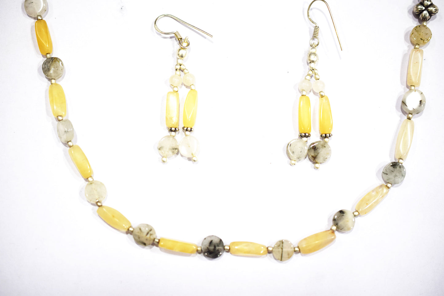 Natural Yellow Aventurine Moss Agate Necklace Set, Handmade Beaded Earthy Gemstone Jewelry, Boho Dangle Earring Set Gift For Her, BL-4593
