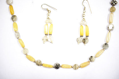 Natural Yellow Aventurine Moss Agate Necklace Set, Handmade Beaded Earthy Gemstone Jewelry, Boho Dangle Earring Set Gift For Her, BL-4593