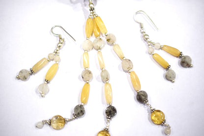 Natural Yellow Aventurine Moss Agate Necklace Set, Handmade Beaded Earthy Gemstone Jewelry, Boho Dangle Earring Set Gift For Her, BL-4593