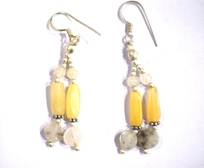 Natural Yellow Aventurine Moss Agate Necklace Set, Handmade Beaded Earthy Gemstone Jewelry, Boho Dangle Earring Set Gift For Her, BL-4593