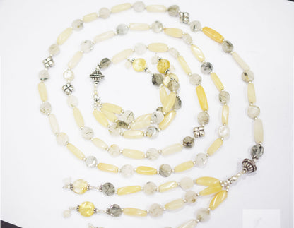 Natural Yellow Aventurine Moss Agate Necklace Set, Handmade Beaded Earthy Gemstone Jewelry, Boho Dangle Earring Set Gift For Her, BL-4593