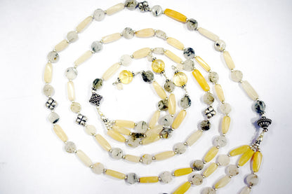 Natural Yellow Aventurine Moss Agate Necklace Set, Handmade Beaded Earthy Gemstone Jewelry, Boho Dangle Earring Set Gift For Her, BL-4593