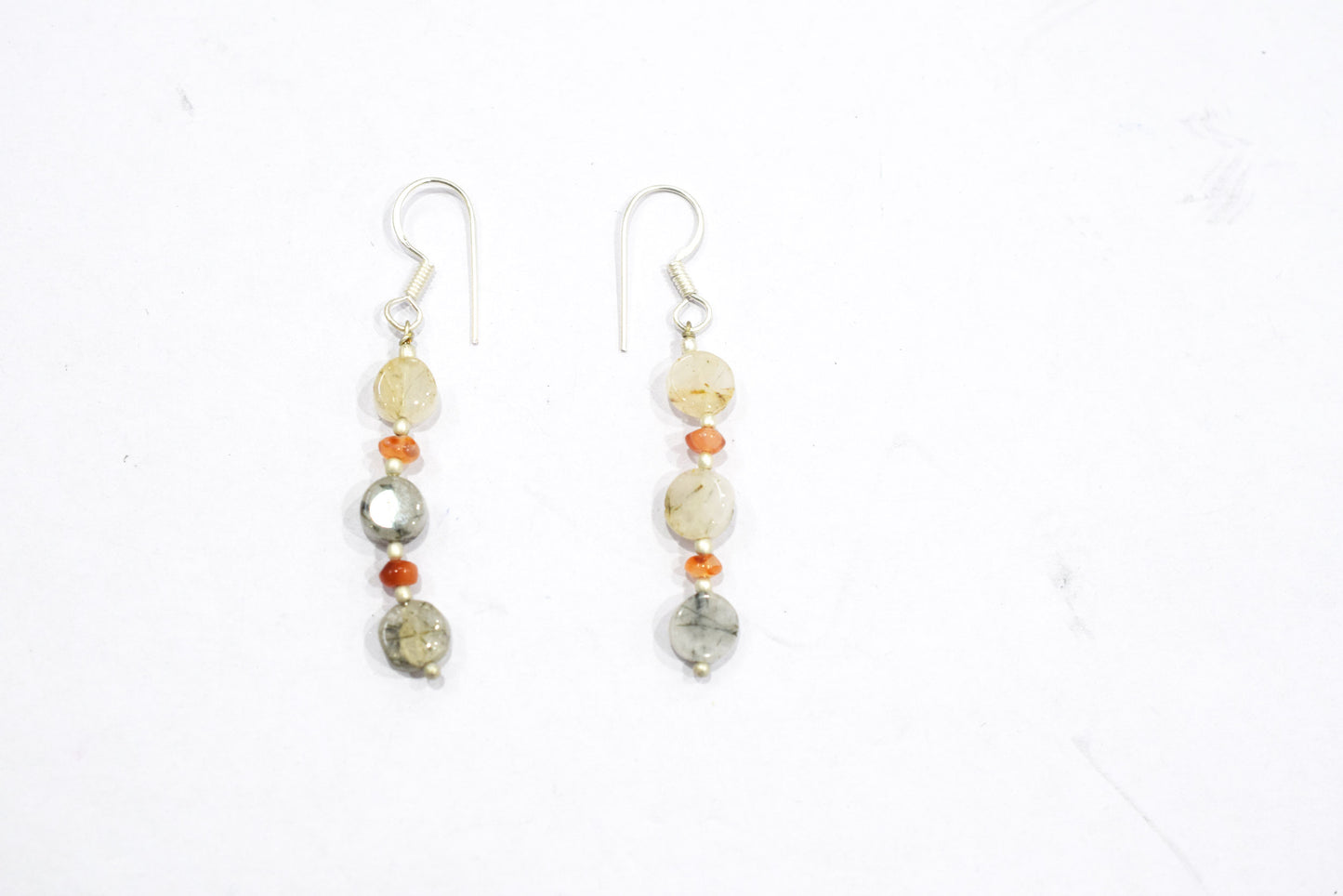 Natural Rutilated Quartz Carnelian Necklace Set, Handmade Beaded Tassel Statement Jewelry, Boho Orange Crystal Dangle Earring Set Gift For Her, BL-4595
