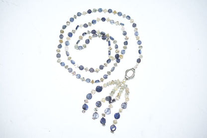 Natural Iolite Labradorite Necklace Set, Handmade Beaded Tassel Statement Jewelry, Boho Blue Grey Crystal Dangle Earring Set Gift For Her, BL-4596