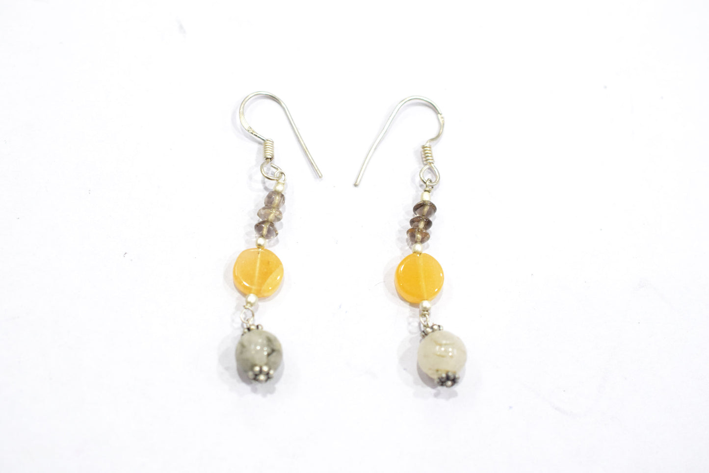 Natural Yellow Aventurine Smoky Quartz Necklace, Handmade Three Strand Beaded Statement Jewelry, Boho Asymmetric Crystal Bib Necklace Gift For Her, BL-4599