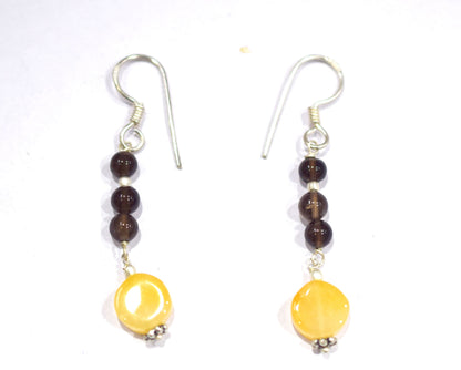 Natural Citrine Smoky Quartz Necklace Set, Handmade Beaded Y Drop Statement Jewelry, Boho Yellow Jade Dangle Earring Set Gift For Her, BL-4600