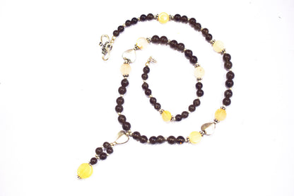 Natural Citrine Smoky Quartz Necklace Set, Handmade Beaded Y Drop Statement Jewelry, Boho Yellow Jade Dangle Earring Set Gift For Her, BL-4600
