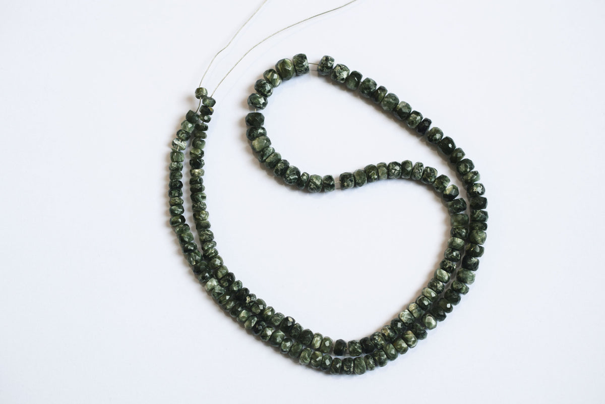 Natural Seraphinite Rondelle Briolettes, Seraphinite Faceted Beads, 3.50 to 5.50 mm, 17 inches , BL-5175