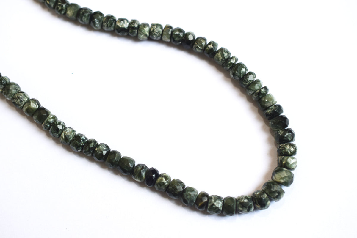 Natural Seraphinite Rondelle Briolettes, Seraphinite Faceted Beads, 3.50 to 5.50 mm, 17 inches , BL-5175