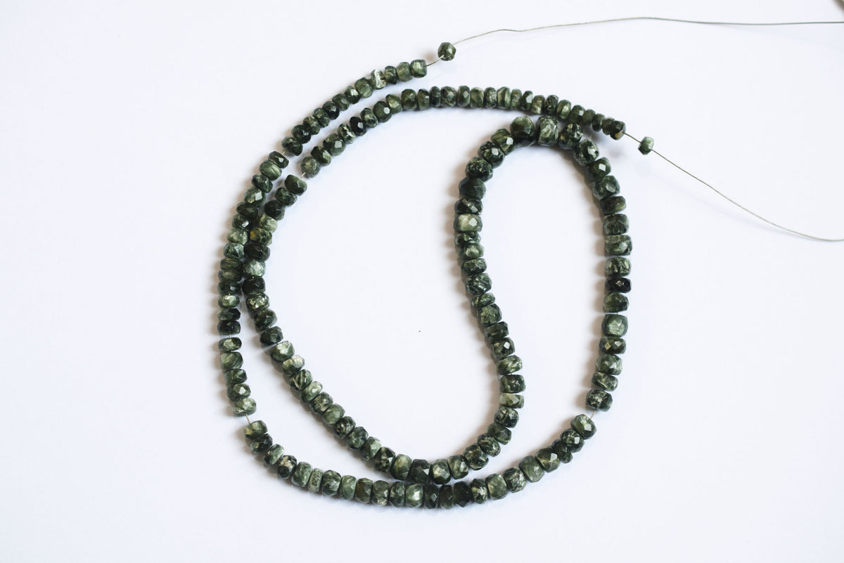 Natural Seraphinite Rondelle Briolettes, Seraphinite Faceted Beads, 3.50 to 5.50 mm, 17 inches , BL-5175
