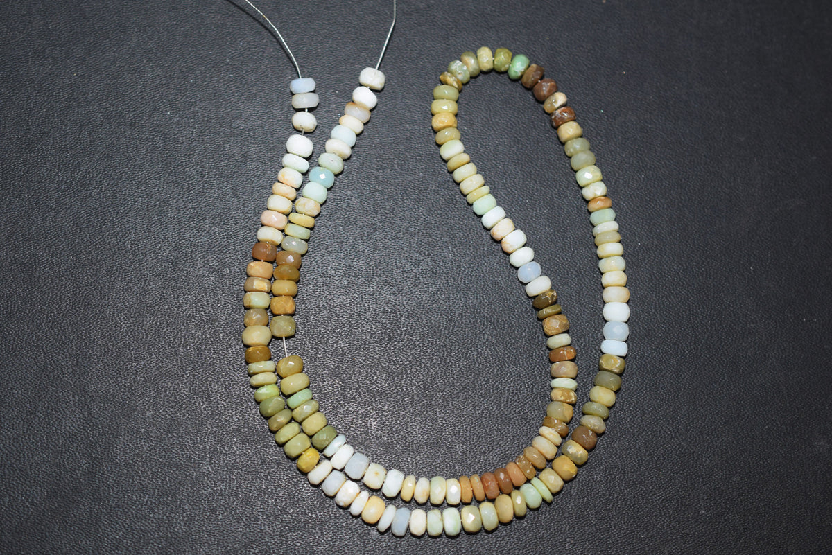 Natural Shaded Peruvian Green Opal Faceted Rondelle Beads ,Peruvian Green Opal Strands ,Sold By Strand, 5.25 to 5.50 mm, 17 inches, BL-5180
