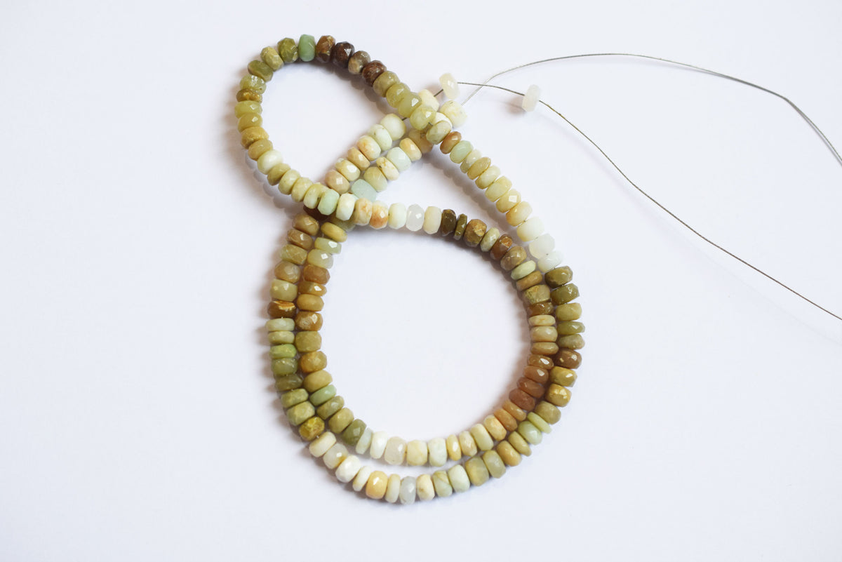 Natural Shaded Peruvian Green Opal Faceted Rondelle Beads ,Peruvian Green Opal Strands ,Sold By Strand, 5.25 to 5.50 mm, 17 inches, BL-5180