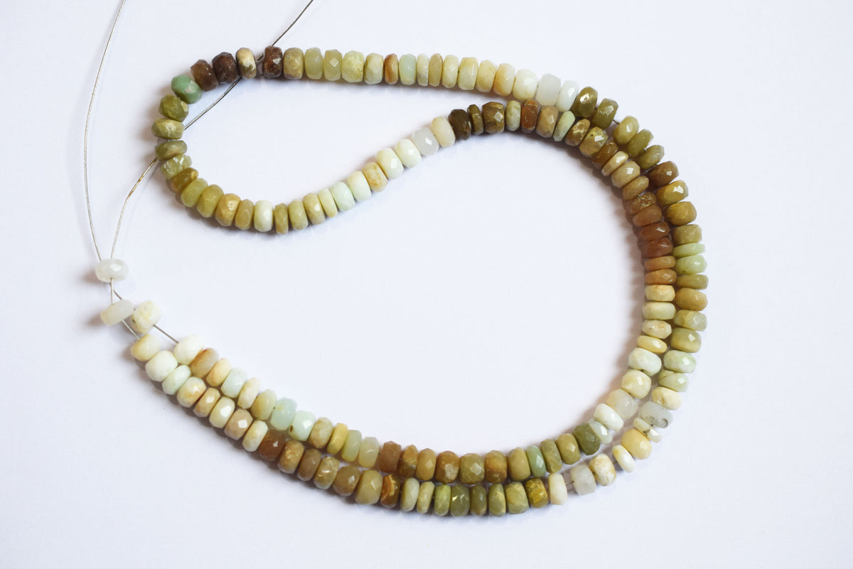 Natural Shaded Peruvian Green Opal Faceted Rondelle Beads ,Peruvian Green Opal Strands ,Sold By Strand, 5.25 to 5.50 mm, 17 inches, BL-5180