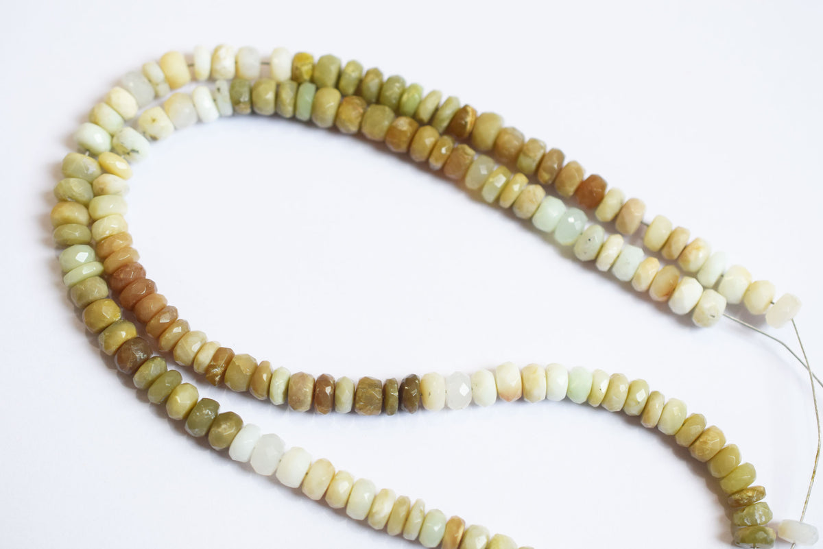 Natural Shaded Peruvian Green Opal Faceted Rondelle Beads ,Peruvian Green Opal Strands ,Sold By Strand, 5.25 to 5.50 mm, 17 inches, BL-5180