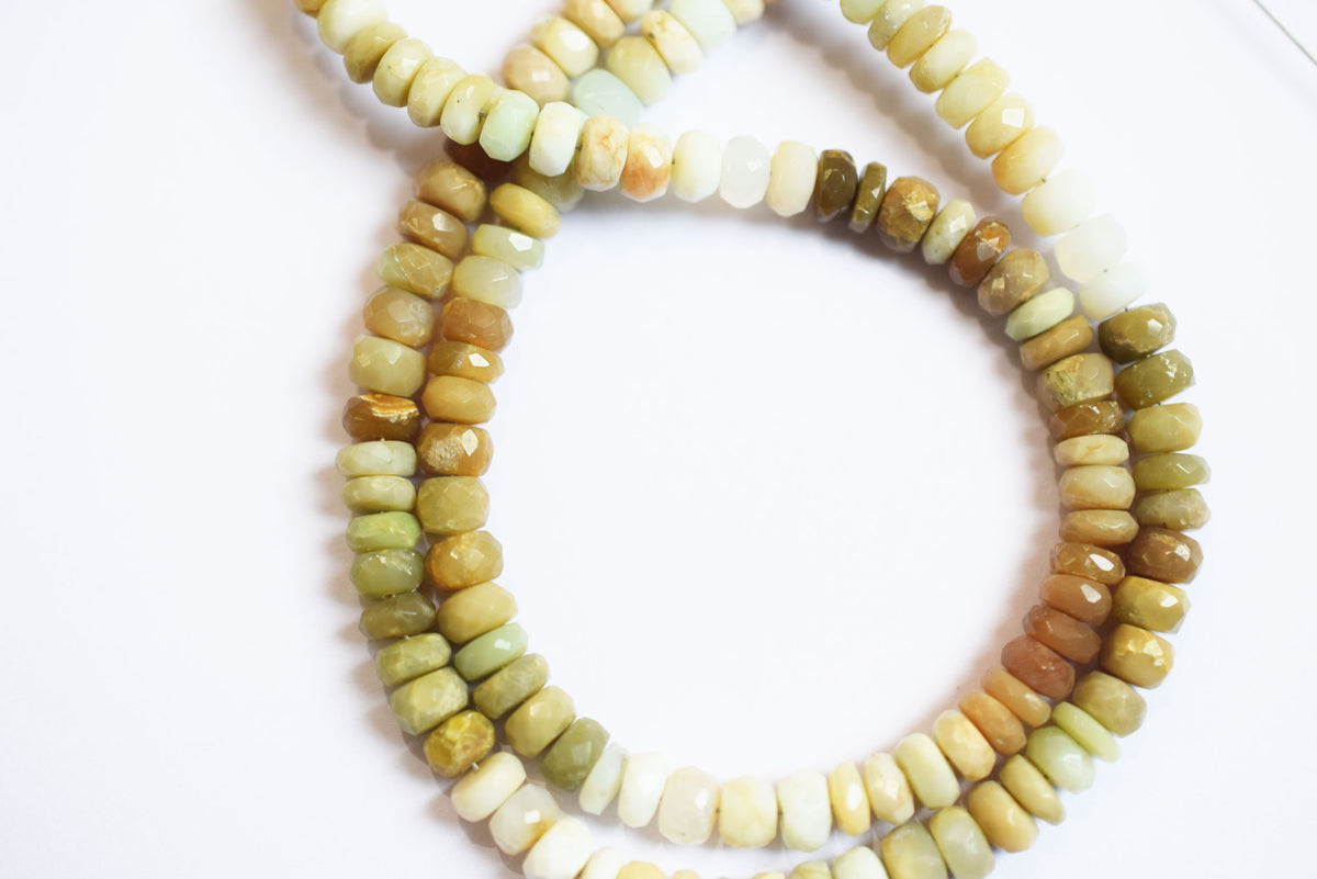 Natural Shaded Peruvian Green Opal Faceted Rondelle Beads ,Peruvian Green Opal Strands ,Sold By Strand, 5.25 to 5.50 mm, 17 inches, BL-5180