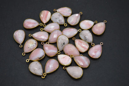 Pink Opal Faceted Pear Shape Connector , Sold By Piece , 13x18 mm , C-2416