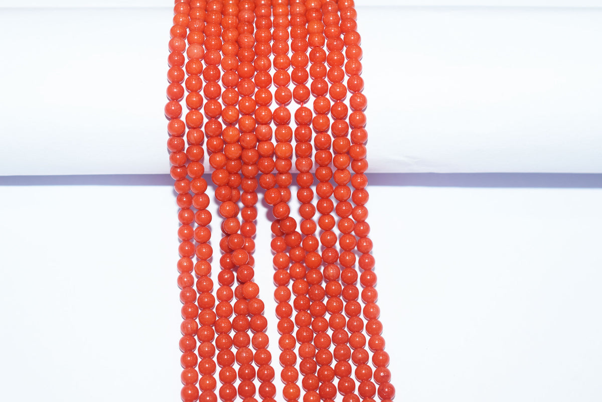 Coral Mediterranean Dyed Round Beads, Sold By Strand, 15.75 Inches Strand, 4 mm, MC-990