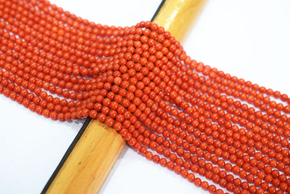 Coral Mediterranean Dyed Round Beads, Sold By Strand, 15.75 Inches Strand, 4 mm, MC-990