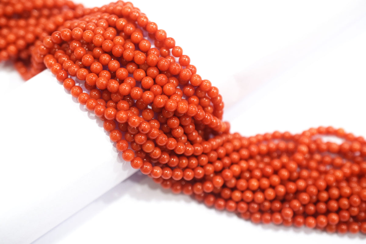 Coral Mediterranean Dyed Round Beads, Sold By Strand, 15.75 Inches Strand, 4 mm, MC-990