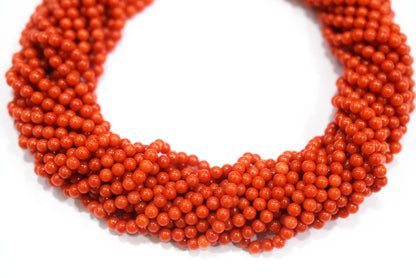 Coral Mediterranean Dyed Round Beads, Sold By Strand, 15.75 Inches Strand, 4 mm, MC-990