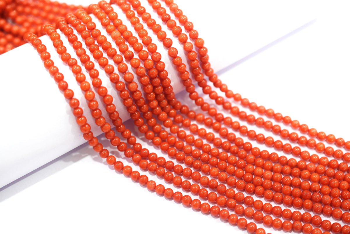 Coral Mediterranean Dyed Round Beads, Sold By Strand, 15.75 Inches Strand, 4 mm, MC-990