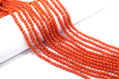 Coral Mediterranean Dyed Round Beads, Sold By Strand, 15.75 Inches Strand, 4 mm, MC-990