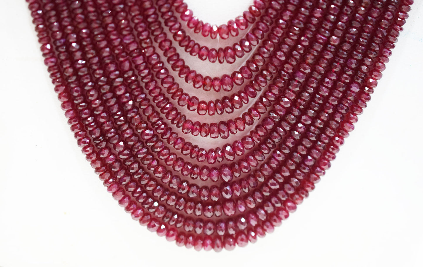 Natural Longido Ruby Faceted Rondelle Shape Necklace , Longido Ruby 11 Line Necklace 20 - 27 Inches Long With Adjustable Tussle , 3 - 6 mm , N-01