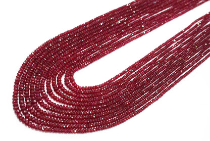 Natural Longido Ruby Faceted Rondelle Shape Necklace , Longido Ruby 11 Line Necklace 20 - 27 Inches Long With Adjustable Tussle , 3 - 6 mm , N-01