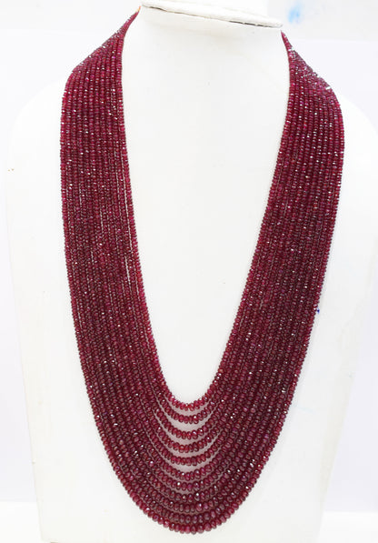 Natural Longido Ruby Faceted Rondelle Shape Necklace , Longido Ruby 11 Line Necklace 20 - 27 Inches Long With Adjustable Tussle , 3 - 6 mm , N-01