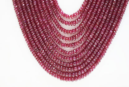 Natural Longido Ruby Faceted Rondelle Shape Necklace , Longido Ruby 11 Line Necklace 20 - 27 Inches Long With Adjustable Tussle , 3 - 6 mm , N-01