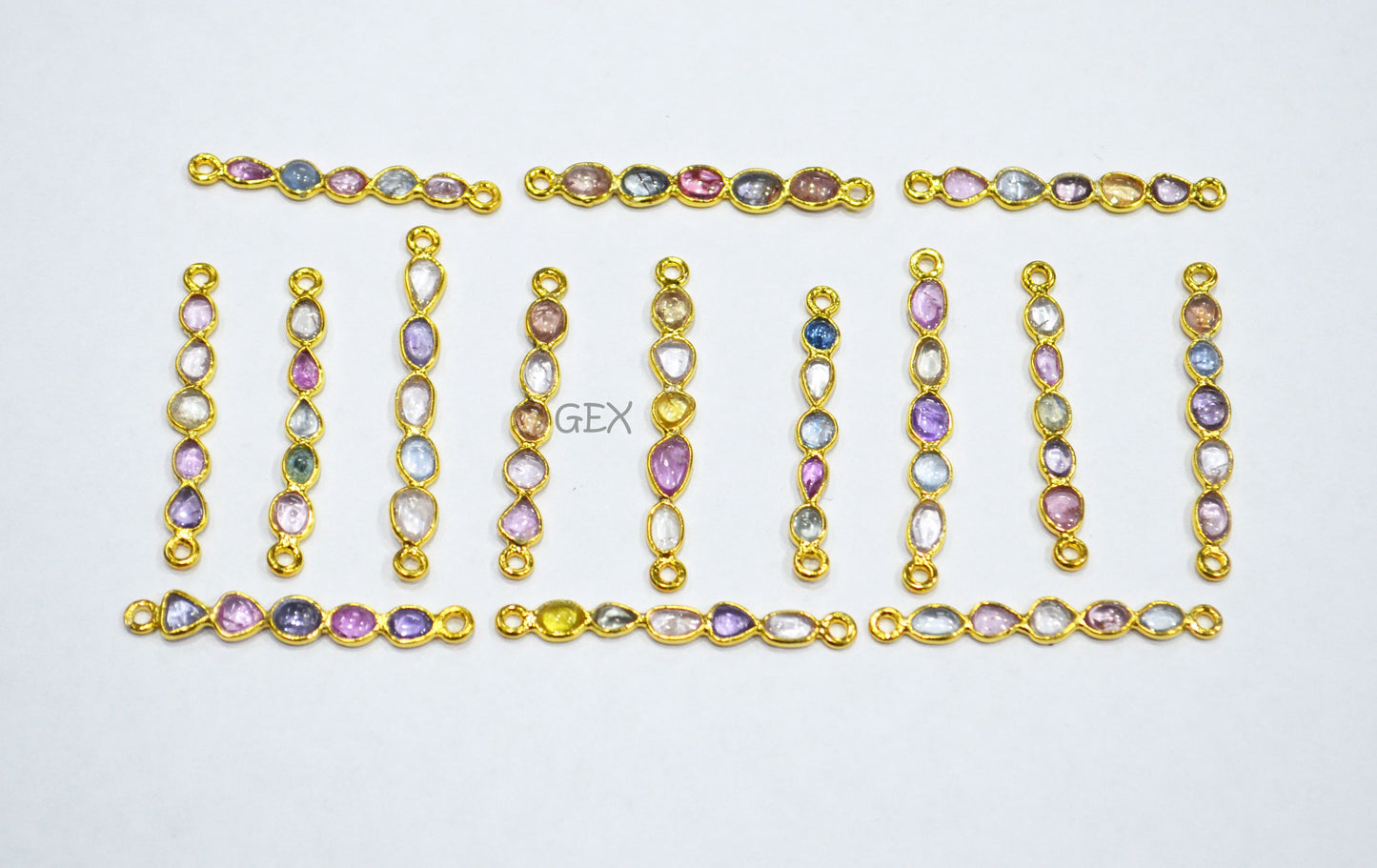 Natural Multi Sapphire Smooth Bar Connector , Natural Multi Sapphire Double Bail Bezel Charm Connector , Sold By Piece , 29 - 40 mm , R-002