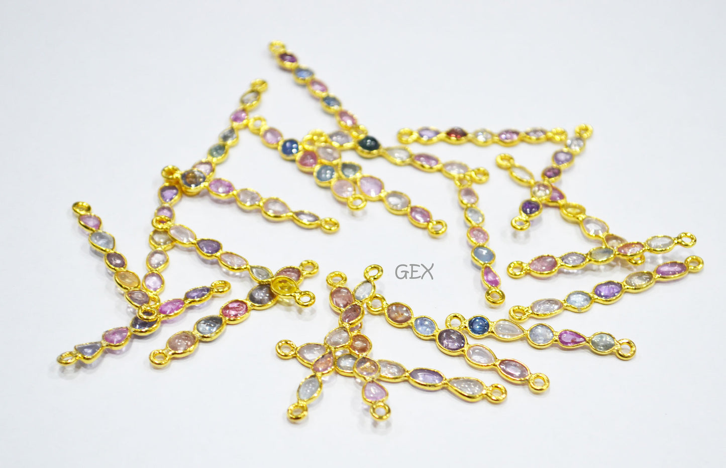 Natural Multi Sapphire Smooth Bar Connector , Natural Multi Sapphire Double Bail Bezel Charm Connector , Sold By Piece , 29 - 40 mm , R-002