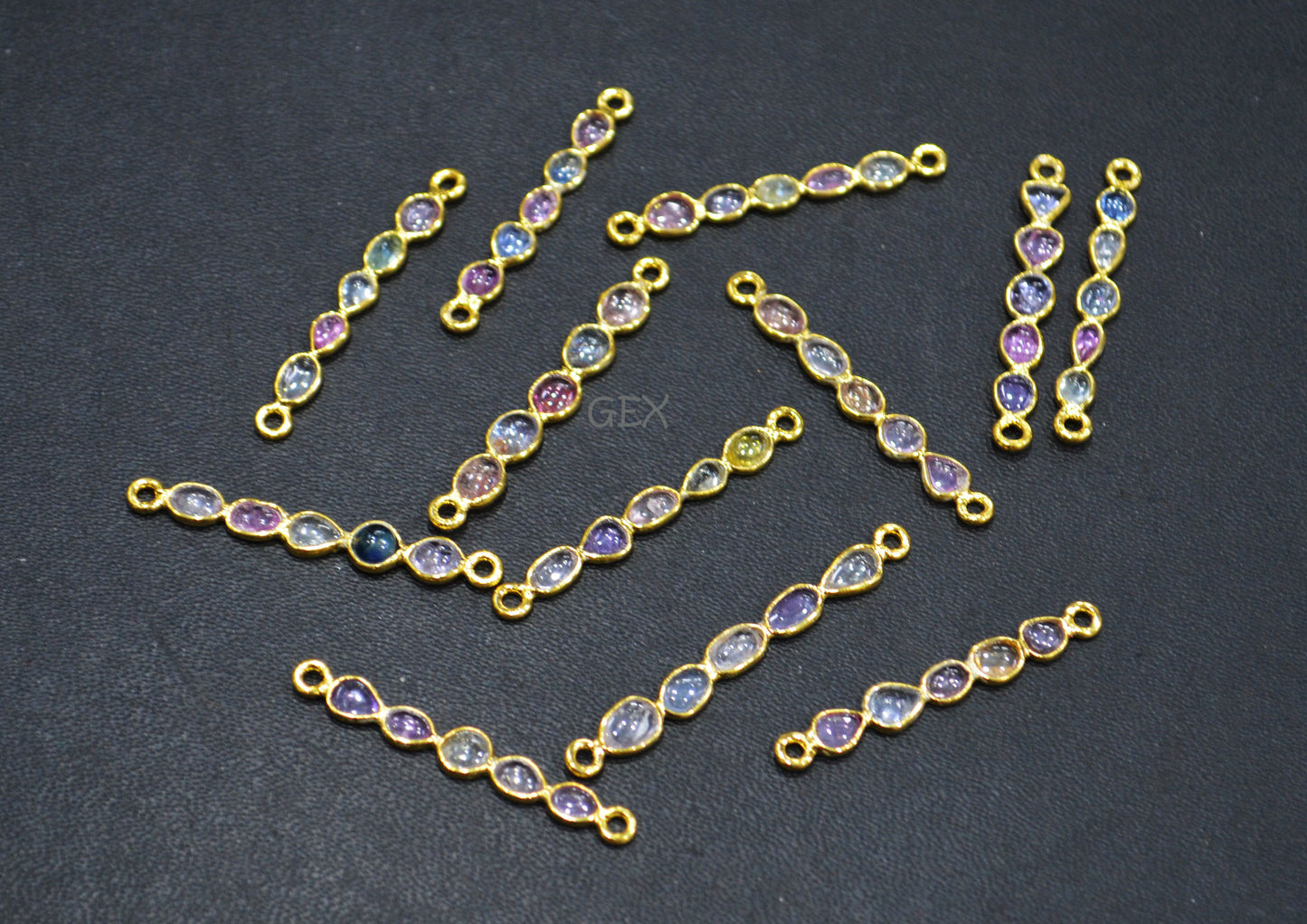 Natural Multi Sapphire Smooth Bar Connector , Natural Multi Sapphire Double Bail Bezel Charm Connector , Sold By Piece , 29 - 40 mm , R-002