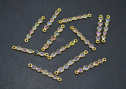 Natural Multi Sapphire Smooth Bar Connector , Natural Multi Sapphire Double Bail Bezel Charm Connector , Sold By Piece , 29 - 40 mm , R-002