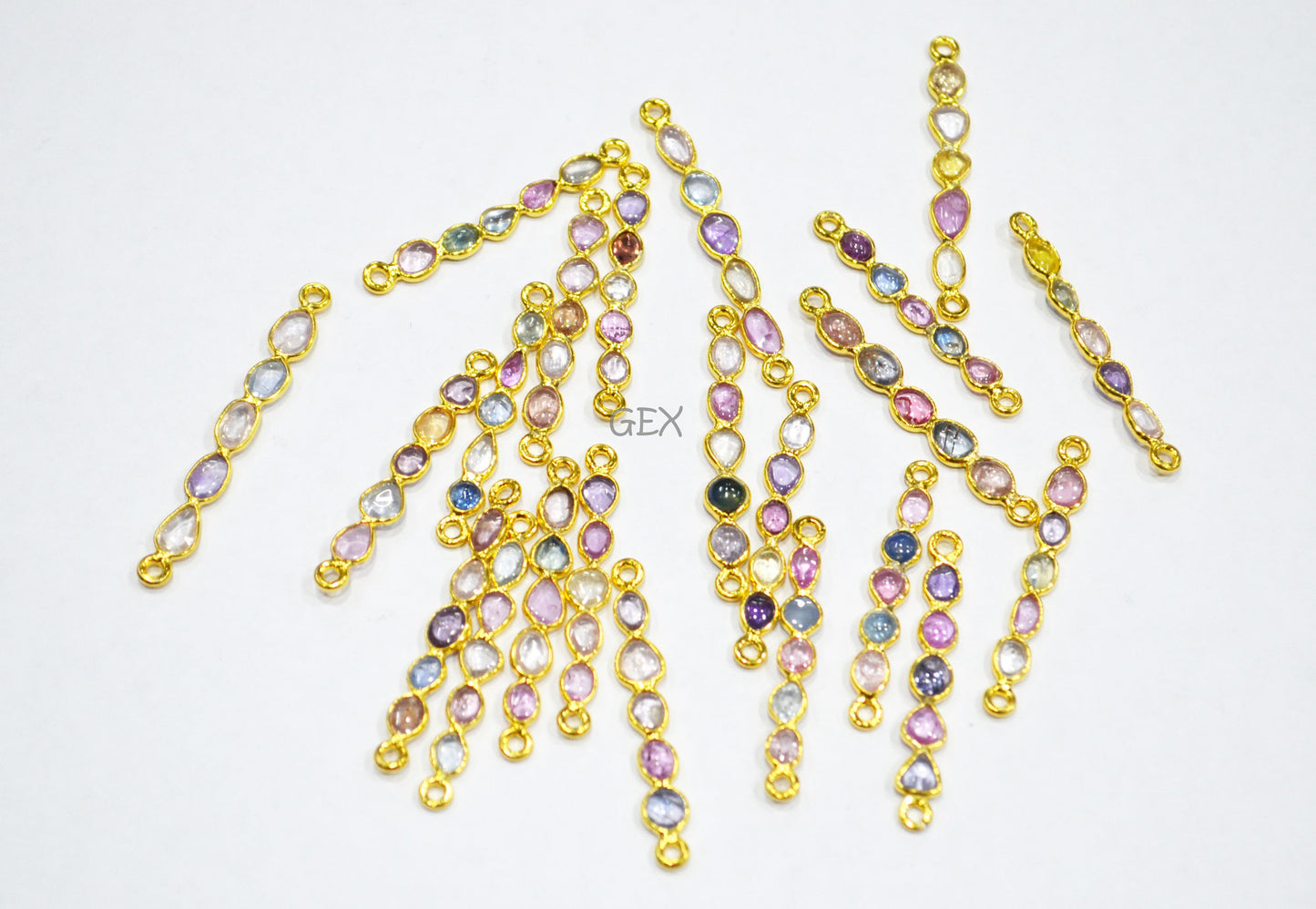 Natural Multi Sapphire Smooth Bar Connector , Natural Multi Sapphire Double Bail Bezel Charm Connector , Sold By Piece , 29 - 40 mm , R-002