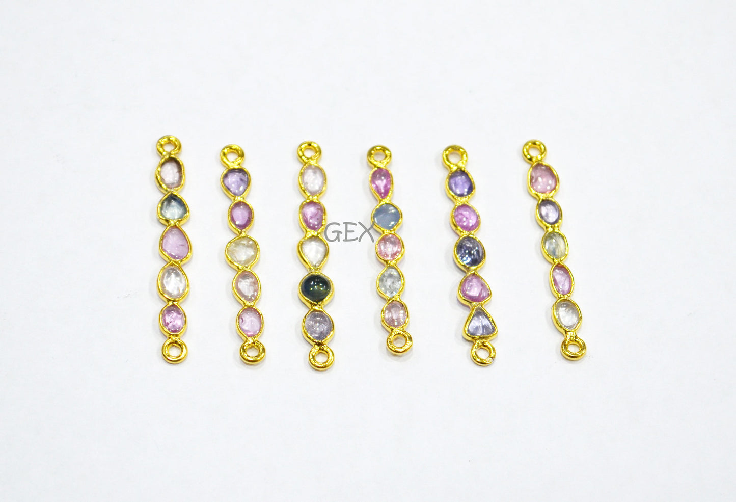 Natural Multi Sapphire Smooth Bar Connector , Natural Multi Sapphire Double Bail Bezel Charm Connector , Sold By Piece , 29 - 40 mm , R-002
