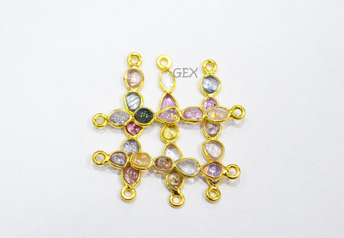 Natural Multi Sapphire Smooth Bar Connector , Natural Multi Sapphire Double Bail Bezel Charm Connector , Sold By Piece , 29 - 40 mm , R-002