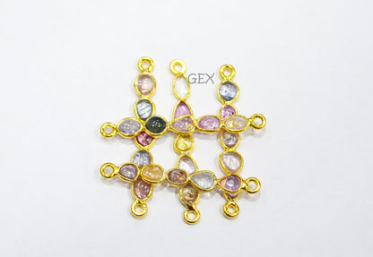 Natural Multi Sapphire Smooth Bar Connector , Natural Multi Sapphire Double Bail Bezel Charm Connector , Sold By Piece , 29 - 40 mm , R-002