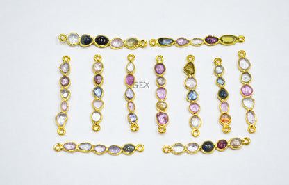 Natural Multi Sapphire Smooth Bar Connector , Natural Multi Sapphire Double Bail Bezel Charm Connector , Sold By Piece , 37 - 43 mm , R-007