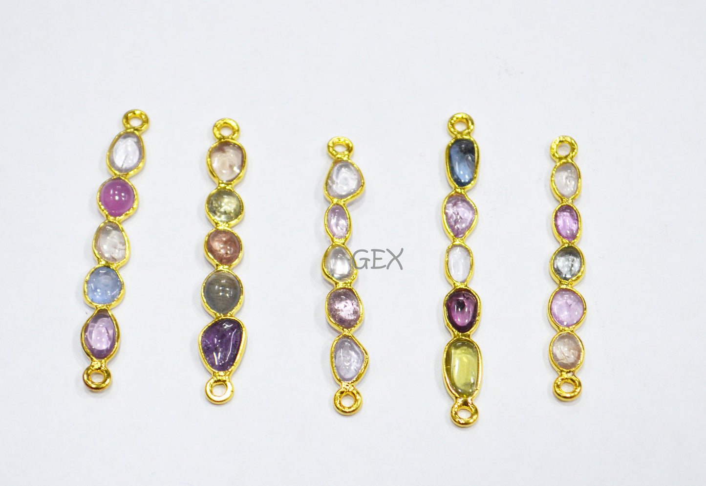 Natural Multi Sapphire Smooth Bar Connector , Natural Multi Sapphire Double Bail Bezel Charm Connector , Sold By Piece , 37 - 43 mm , R-007