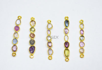 Natural Multi Sapphire Smooth Bar Connector , Natural Multi Sapphire Double Bail Bezel Charm Connector , Sold By Piece , 37 - 43 mm , R-007