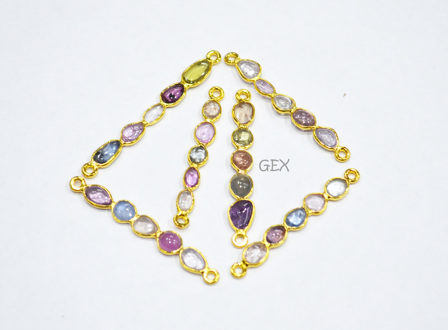 Natural Multi Sapphire Smooth Bar Connector , Natural Multi Sapphire Double Bail Bezel Charm Connector , Sold By Piece , 37 - 43 mm , R-007