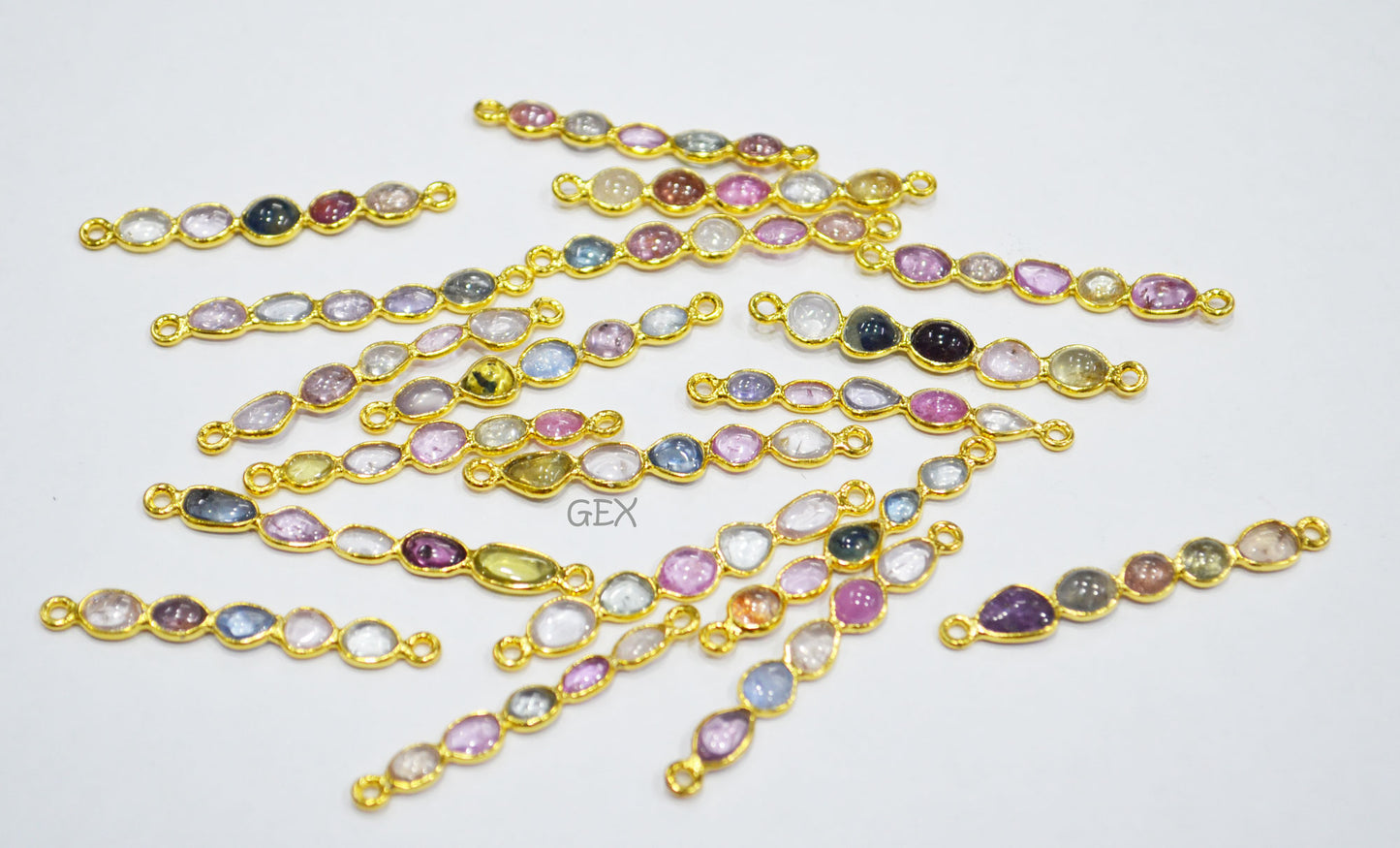 Natural Multi Sapphire Smooth Bar Connector , Natural Multi Sapphire Double Bail Bezel Charm Connector , Sold By Piece , 37 - 43 mm , R-007