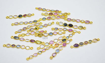 Natural Multi Sapphire Smooth Bar Connector , Natural Multi Sapphire Double Bail Bezel Charm Connector , Sold By Piece , 37 - 43 mm , R-007