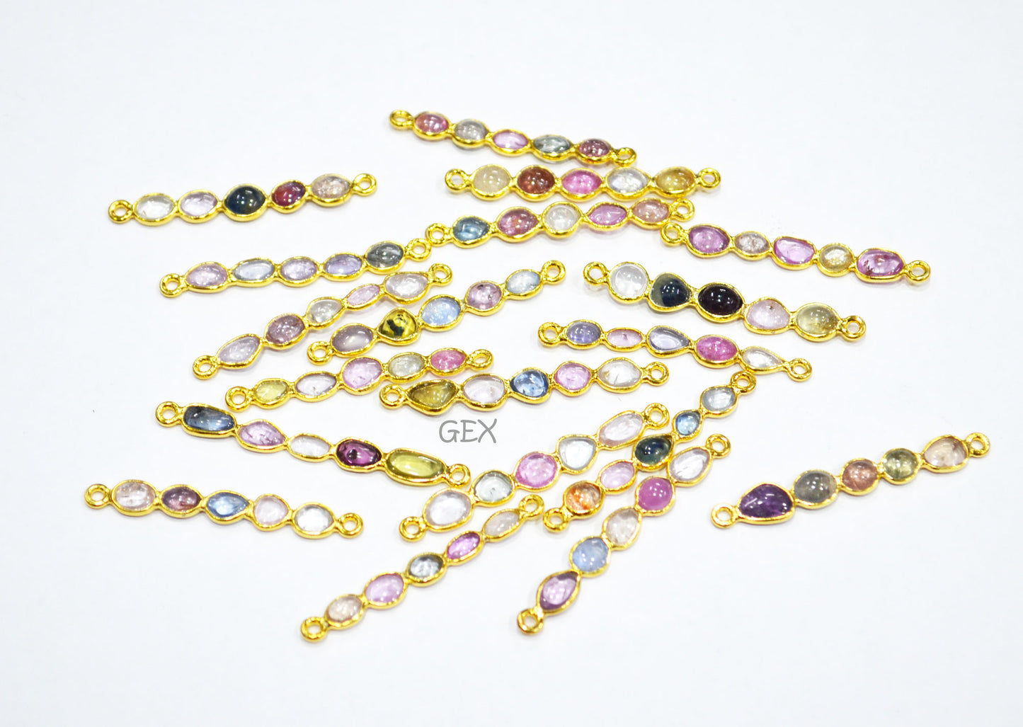 Natural Multi Sapphire Smooth Bar Connector , Natural Multi Sapphire Double Bail Bezel Charm Connector , Sold By Piece , 37 - 43 mm , R-007