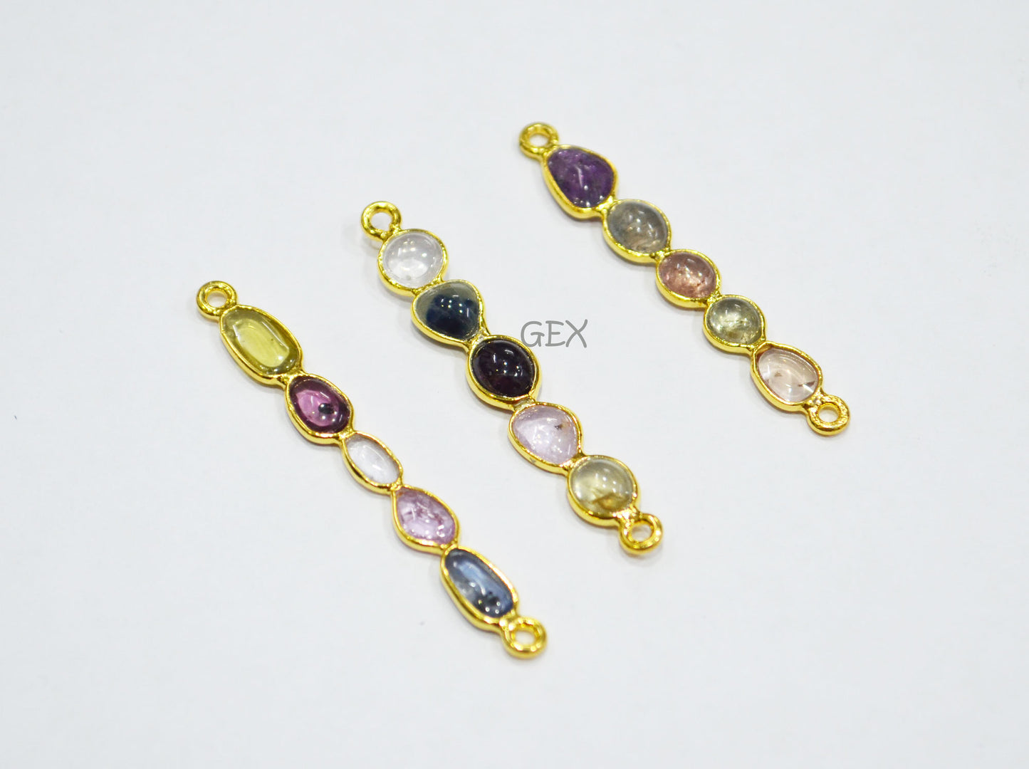 Natural Multi Sapphire Smooth Bar Connector , Natural Multi Sapphire Double Bail Bezel Charm Connector , Sold By Piece , 37 - 43 mm , R-007